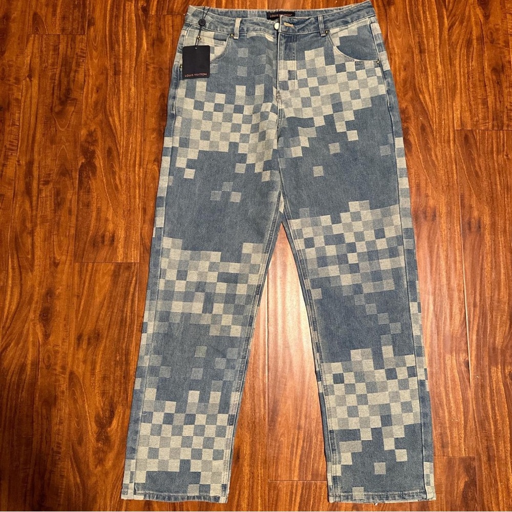 Louis Vuitton Blue Checkered Slim Straight Jeans